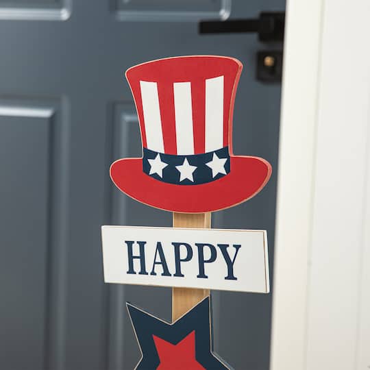 Glitzhome® 35.7" Patriotic Americana Wooden Top Hat Porch Sign